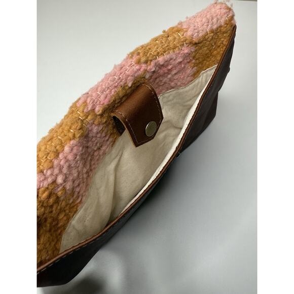 Nena & Co Artisan Handmade Clutch Large Brown Leather Wool Convertible Lined Bag - Picture 5 of 9
